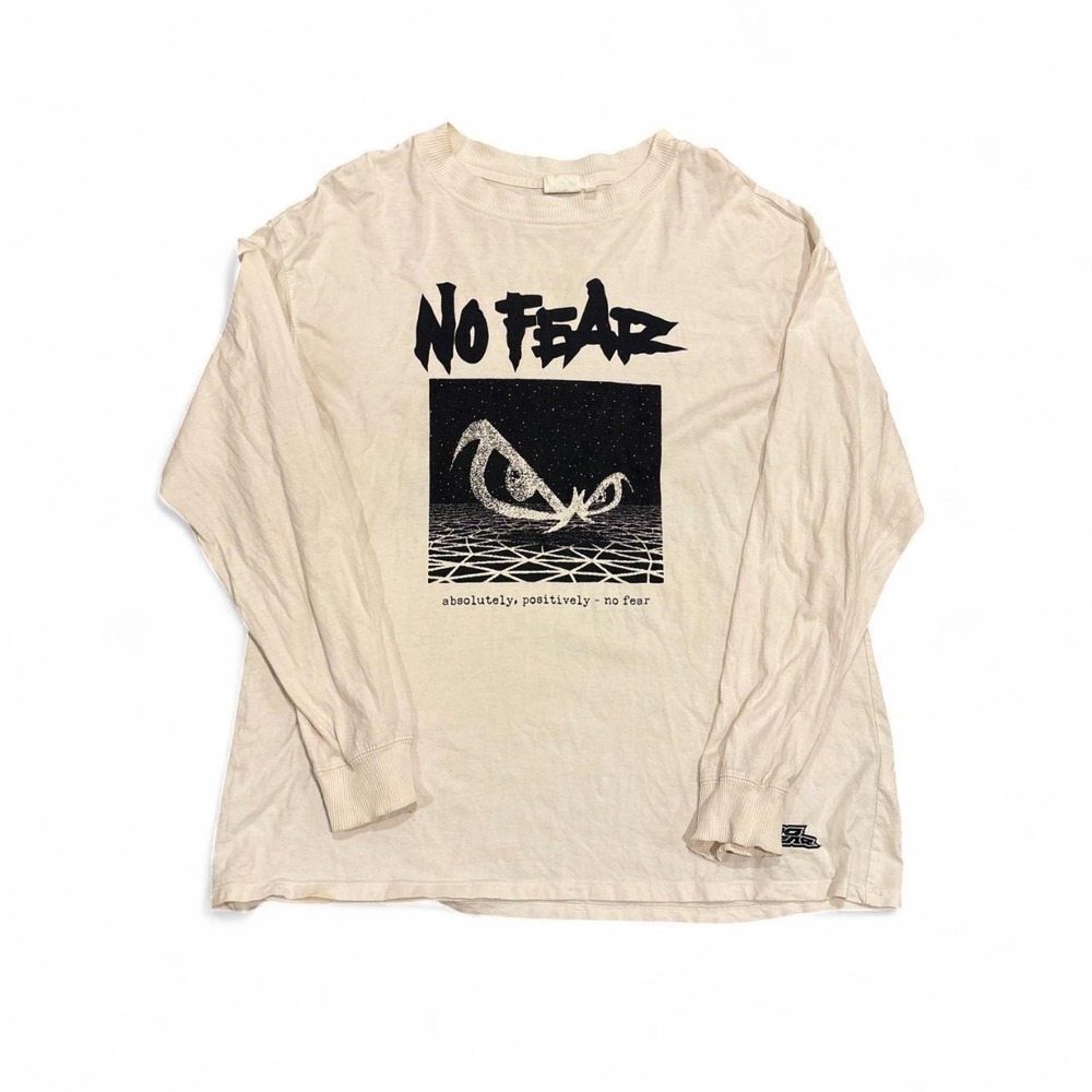 Vintage No Fear Graphic Long Sleeve T-Shirt White Mens Large 90s Streetwear